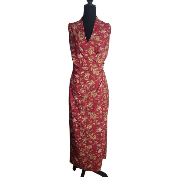 David Warren Vintage Red Floral Sleeveless Wrap Maxi Dress Size 4 Party Romantic - Picture 1 of 12